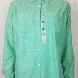 NWT Carhartt teal green turquoise thick cotton button front shirt ladies Medium